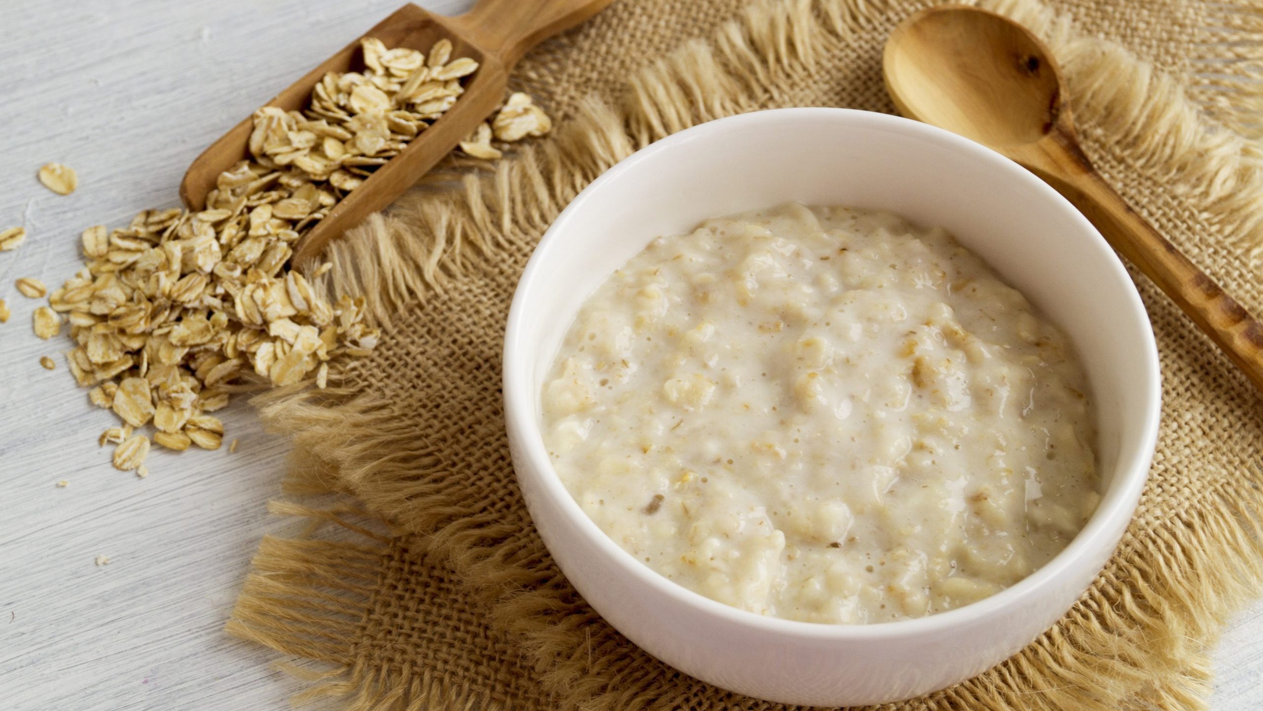 Healthy Breakfast. Oatmeal in a white bowl