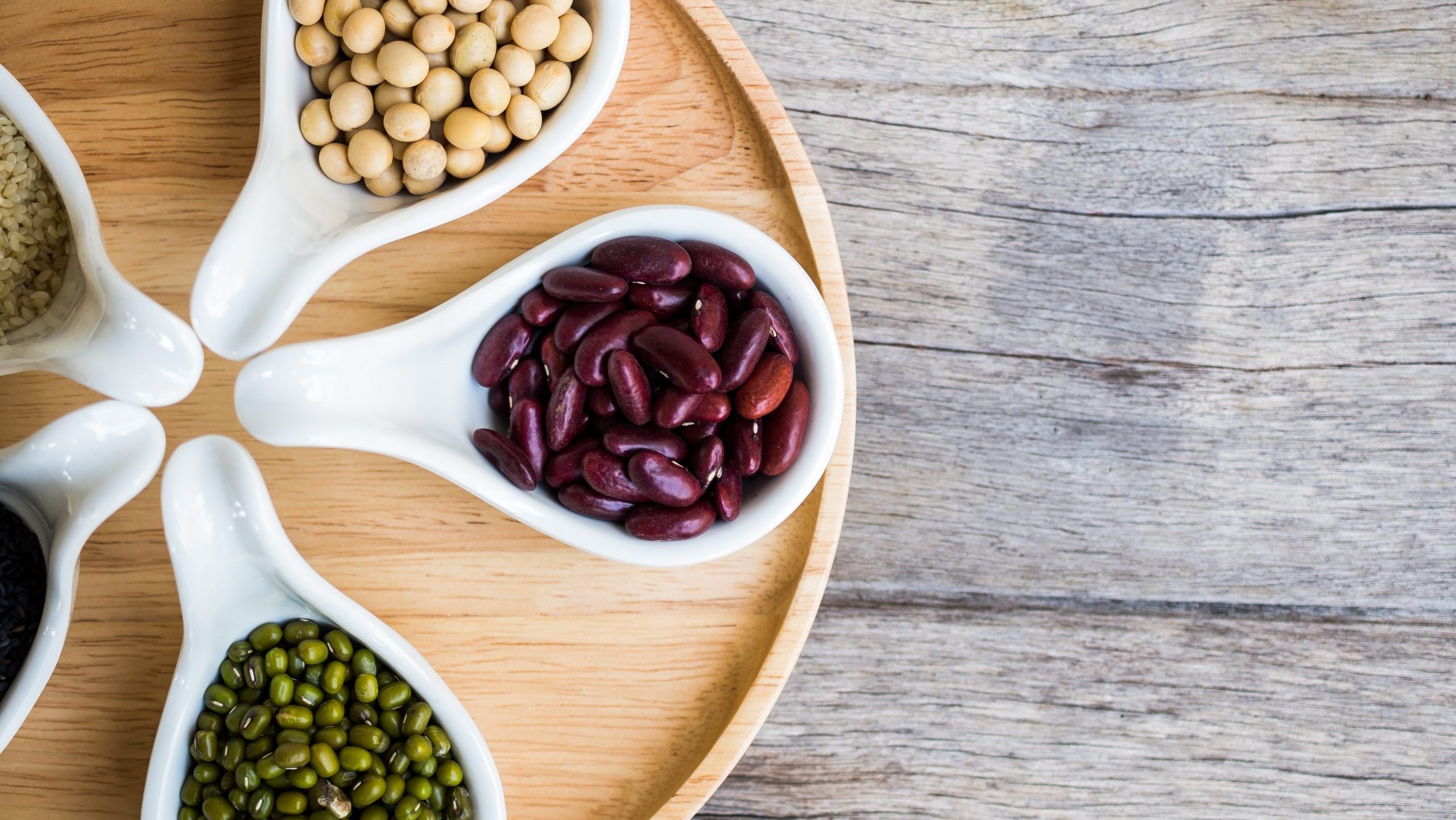 Red bean in a wooden spoon