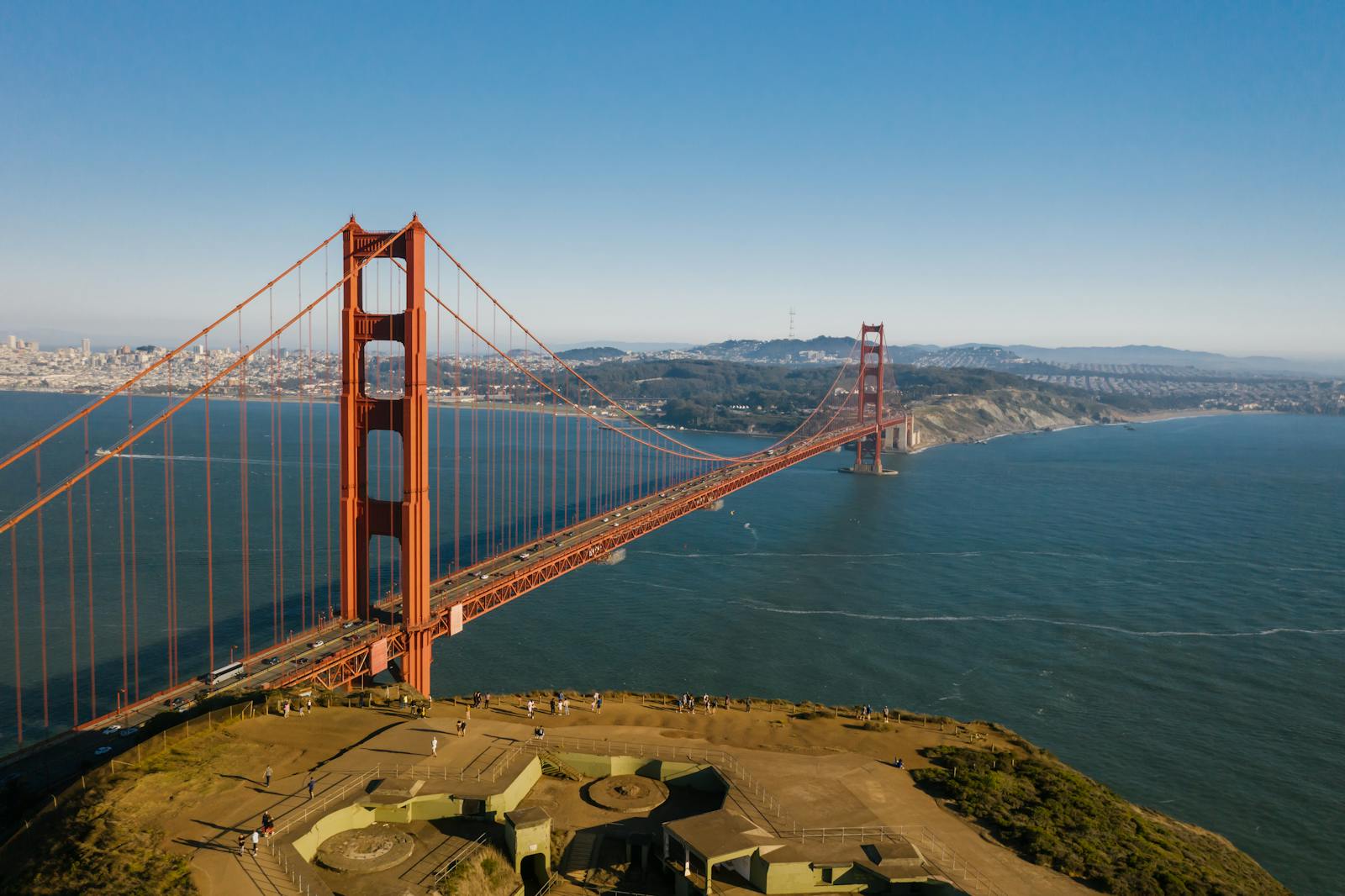 Stunning aerial shot of the iconic Golden Gate Bridge in San Francisco, a famous travel destination.