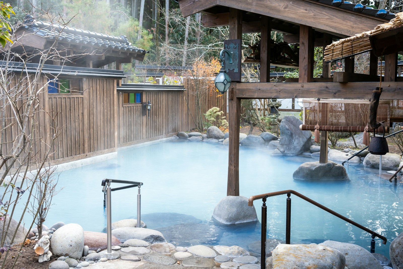A hot spring in a japanese style garden