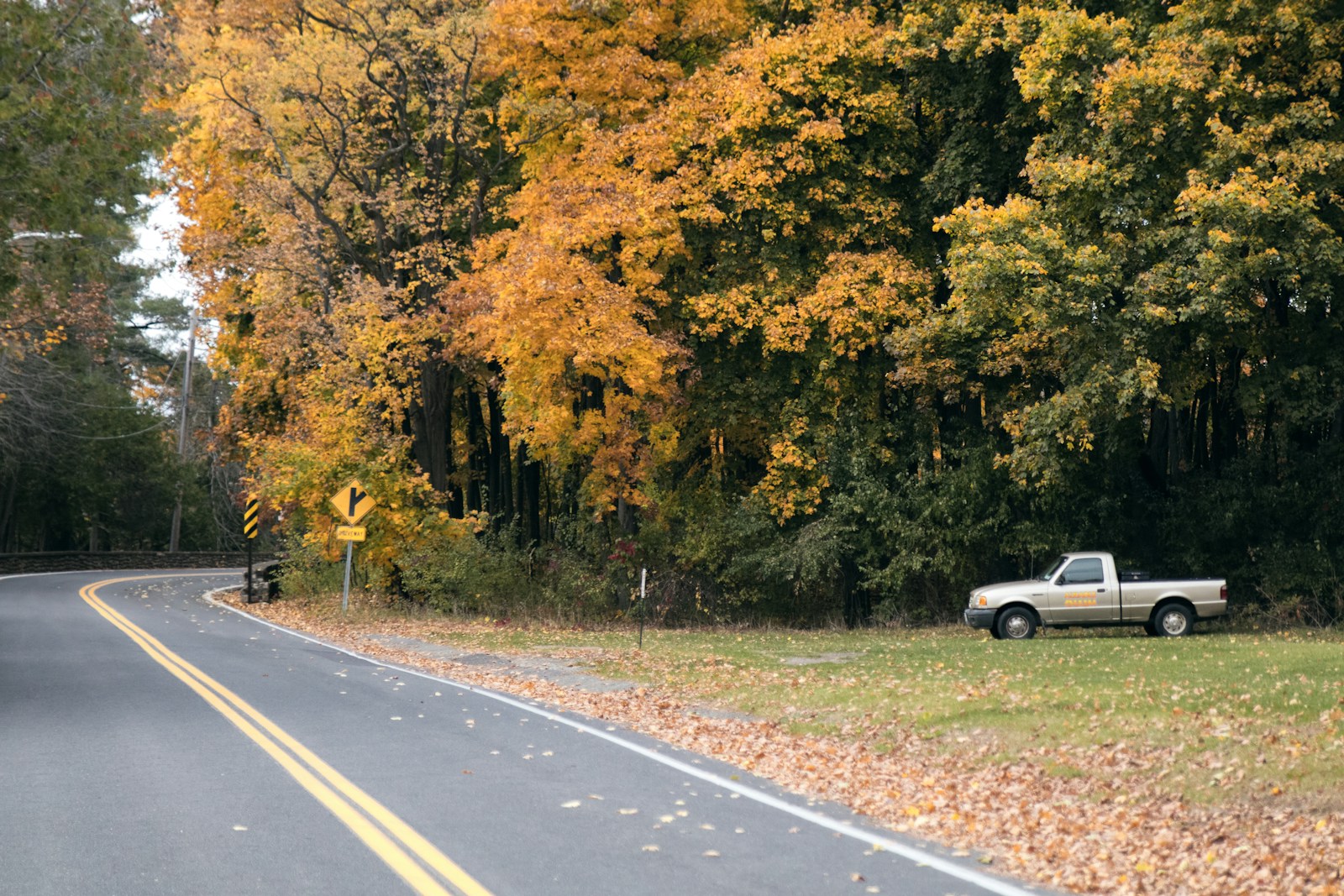A truck is parked on the side of the road