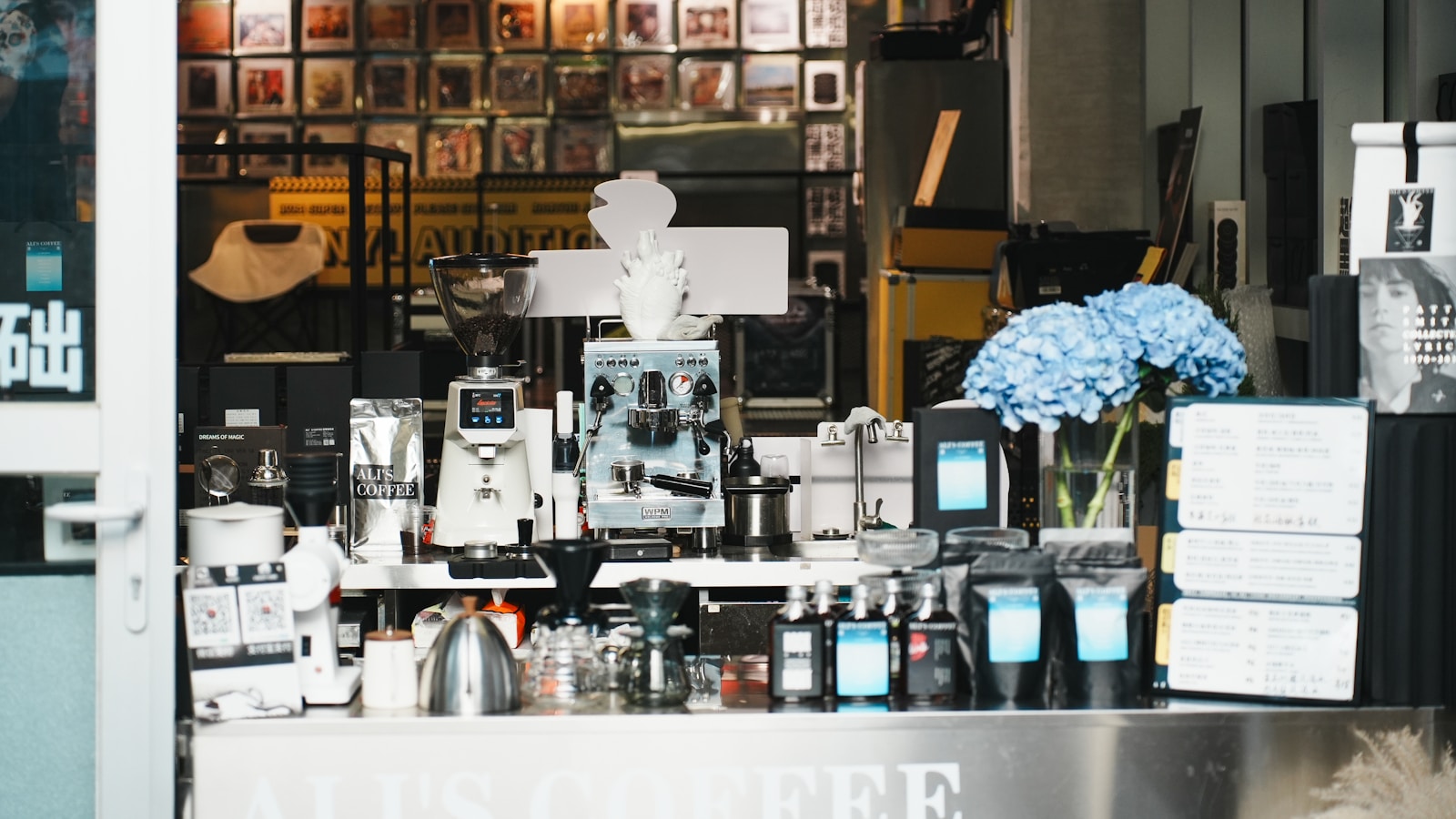 A store front with a bunch of items on display