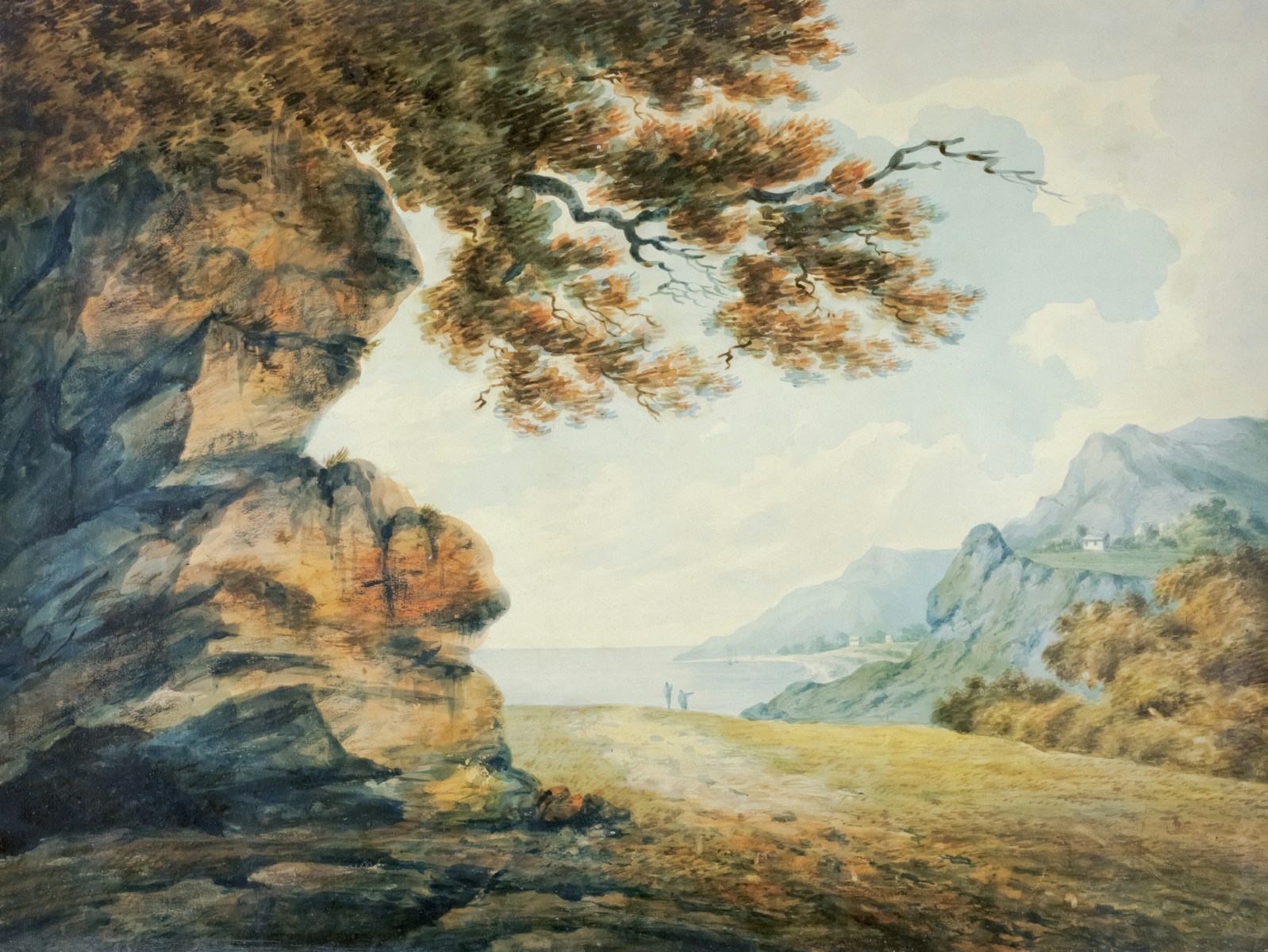 a painting of a tree in a rocky landscape