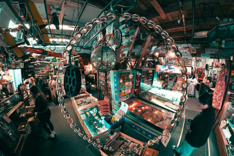 Eclectic antique shop filled with diverse objects and people.