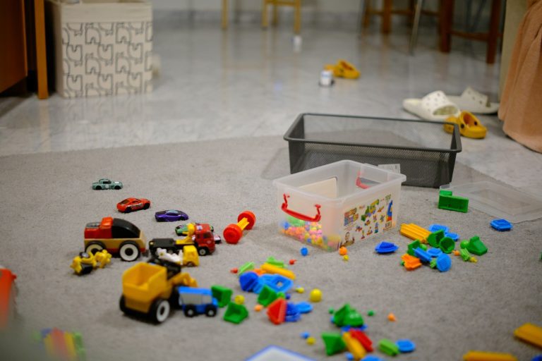 Colorful toys scattered on a floor