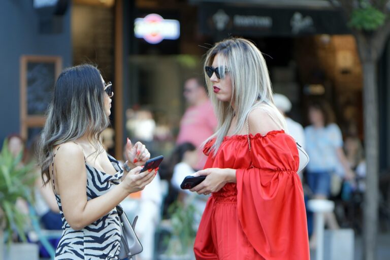 women, young, sunglasses, smartphone, together, street, talking, people, urban, lifestyle