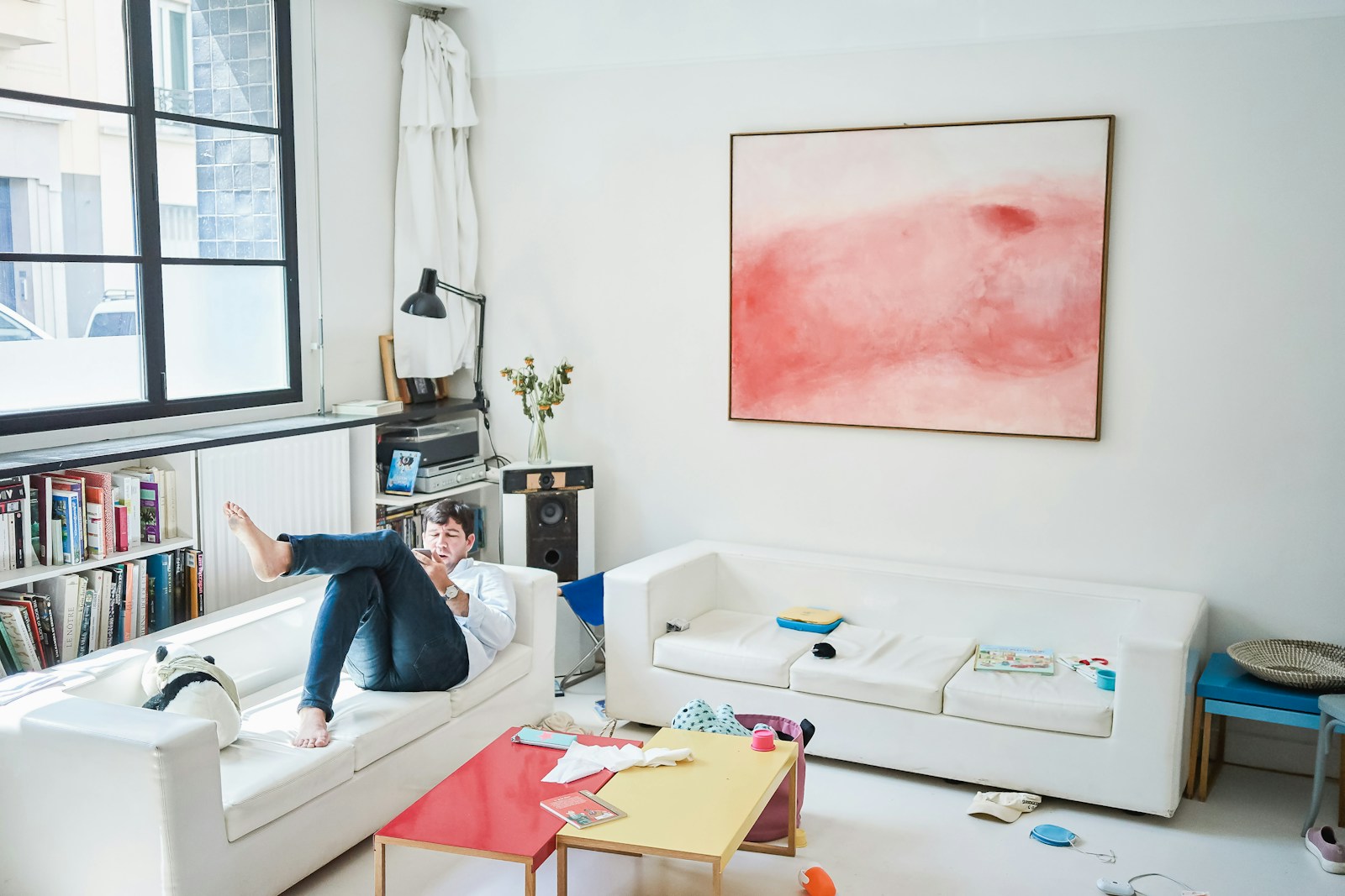 a person lying on a couch