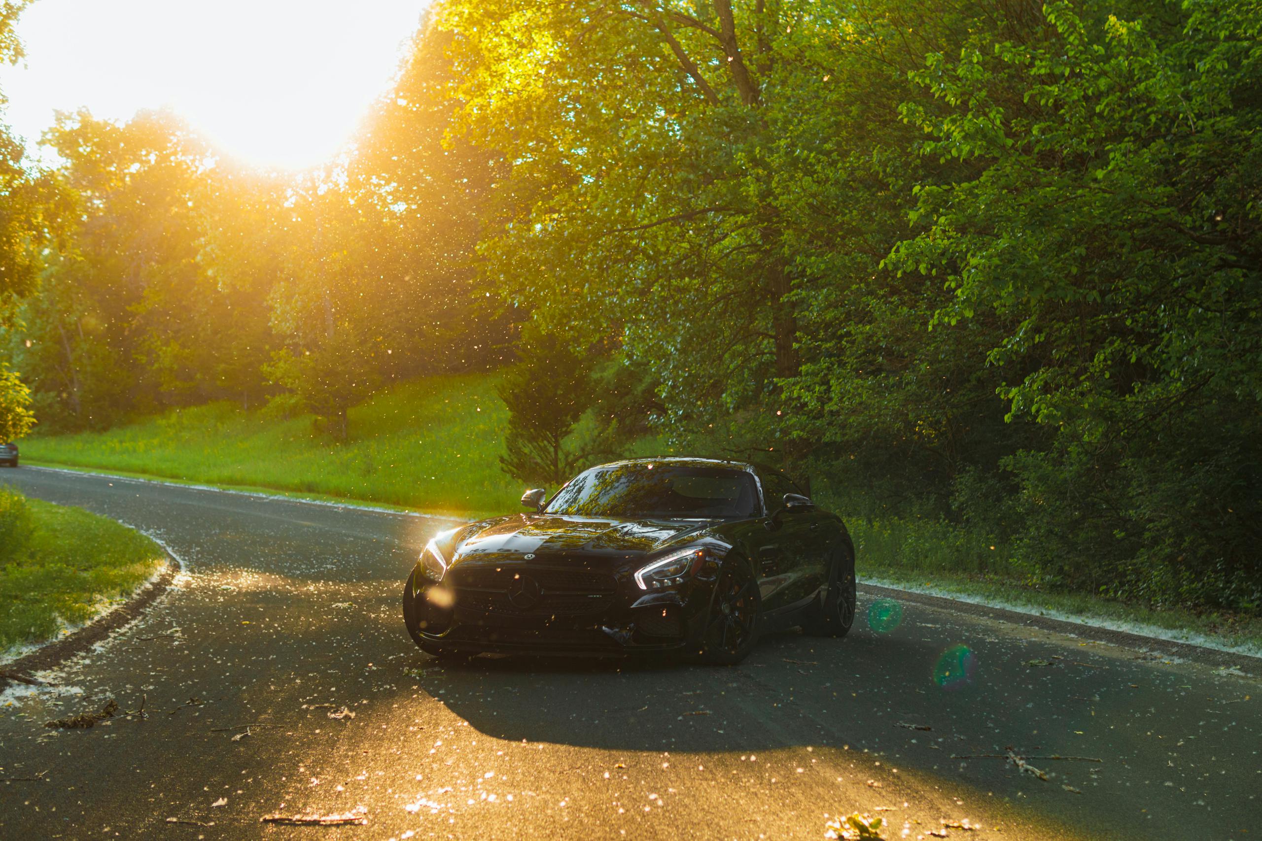 Black Mercedes-AMG GT on Road by Trees