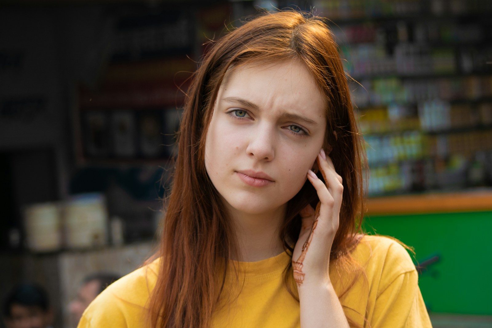 woman in yellow crew neck t-shirt