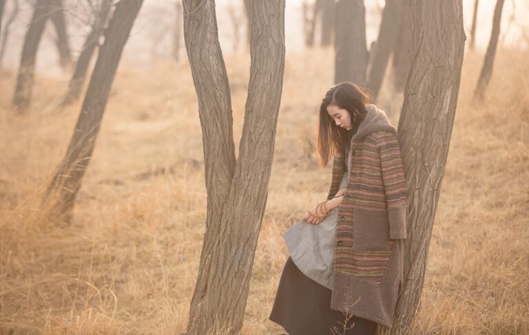 forest, woods, woman, grass, girl, nature, thinking, autumn, autumn outfit