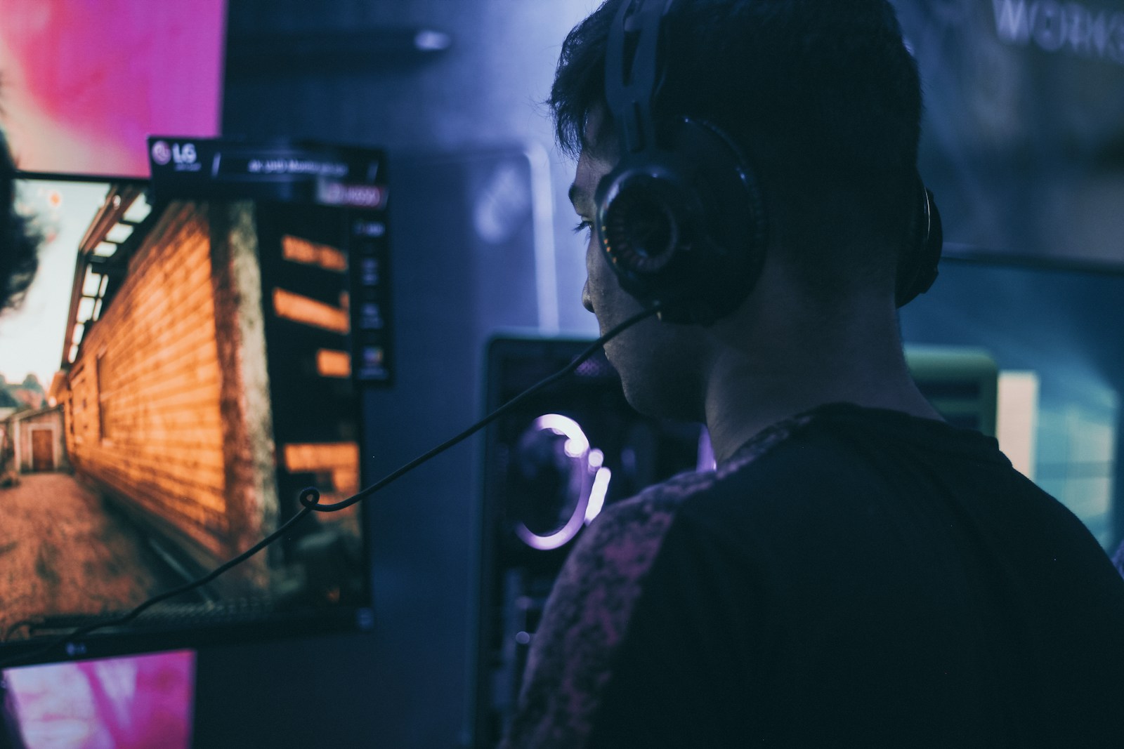 man wearing headset