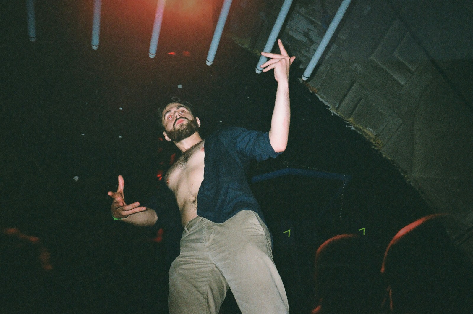 man wearing blue top
