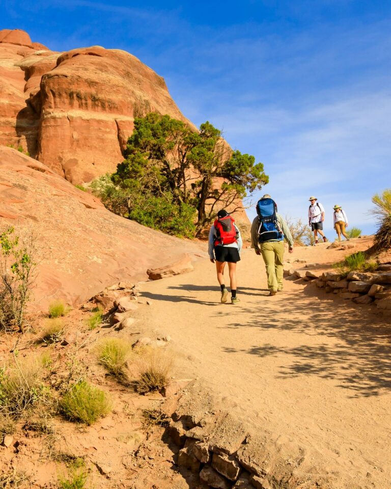 people hiking on brown rocky mountain during daytime