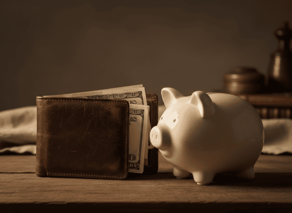 A wallet and piggy bank symbolizing hidden money and financial secrets
