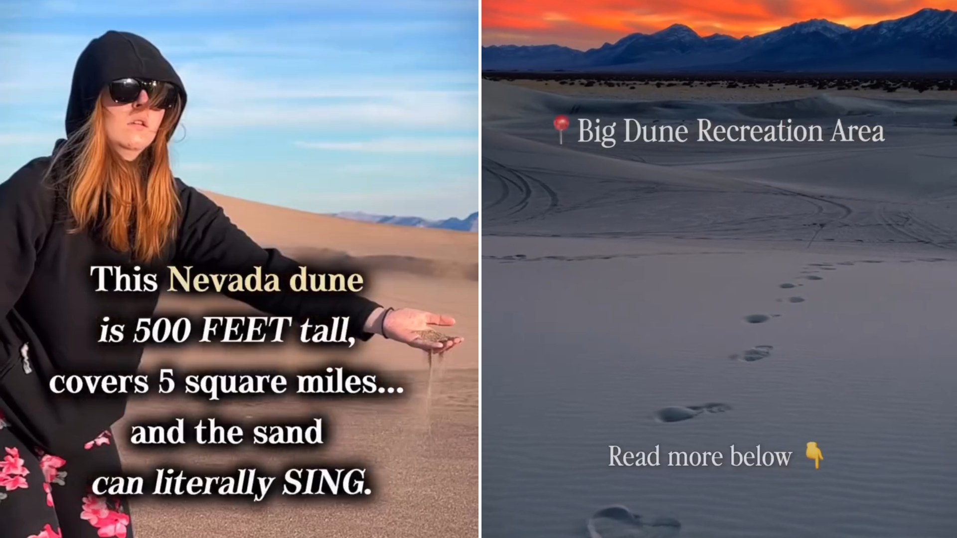 Creator at Big Dune in Amargosa Valley, Nevada, beside the dune at sunset