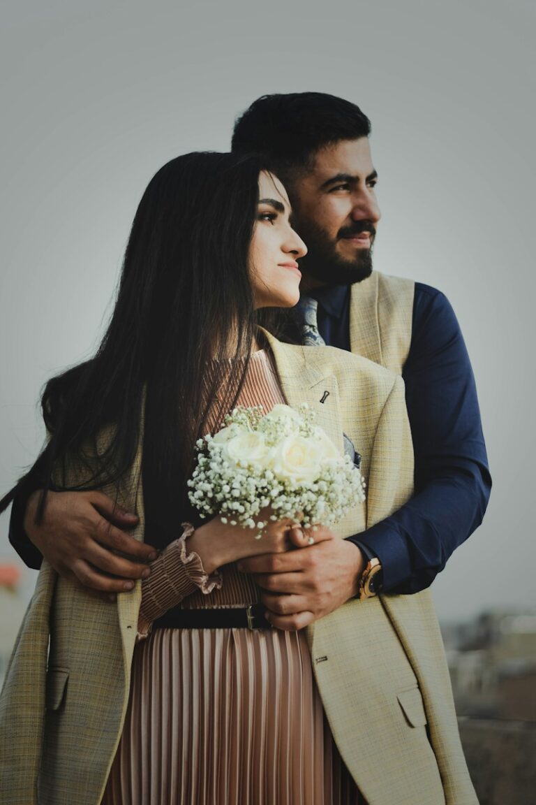 a man and a woman embracing each other