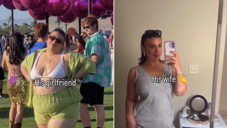Creator shown as his girlfriend at a festival and later as his wife in a mirror selfie