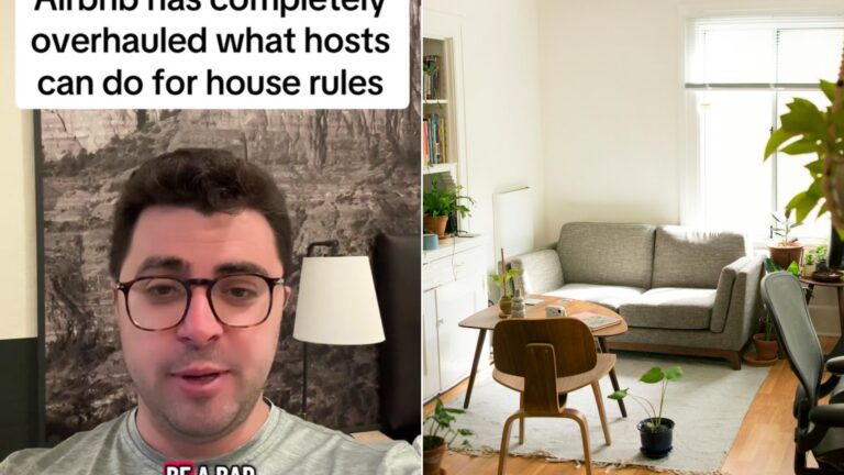 Airbnb host beside a bright rental living room