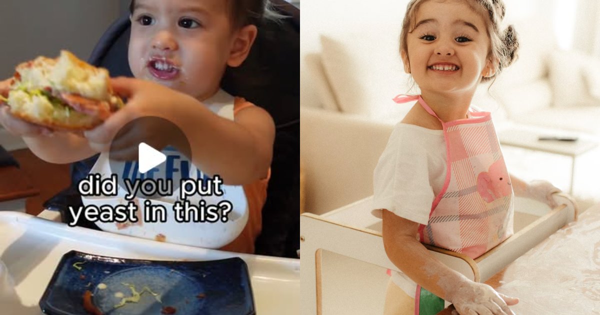 Toddler helping in the kitchen