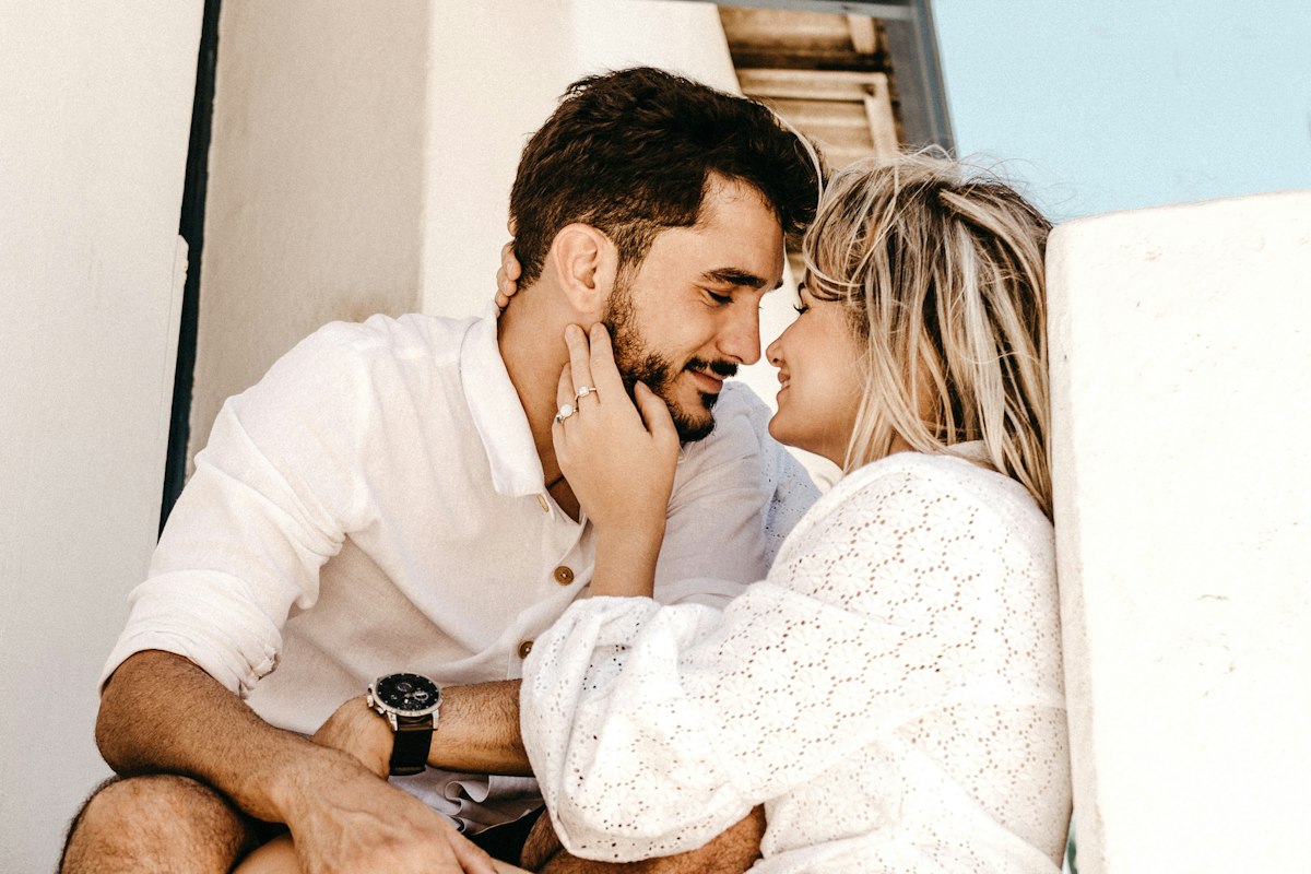 Smiling couple on a romantic date