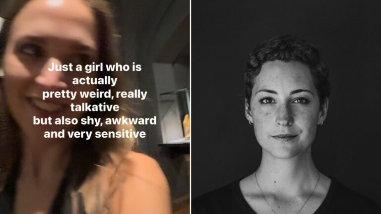 Left: cover still from an Instagram reel by @meeritiirats. Right: a grayscale portrait of a woman (Unsplash photo by Rachel McDermott).