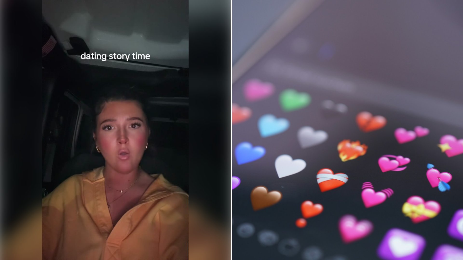 Left: cover still from a TikTok video by @www.icarly.com___. Right: a phone screen with heart emojis (Unsplash photo by Tim Witzdam).