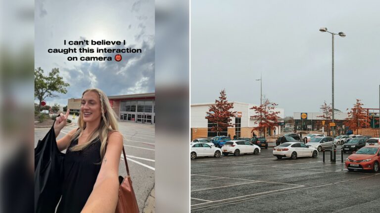 Left: cover still from an Instagram reel by @amandamonsen. Right: a parking lot filled with parked cars (Unsplash photo by Nick Nice).