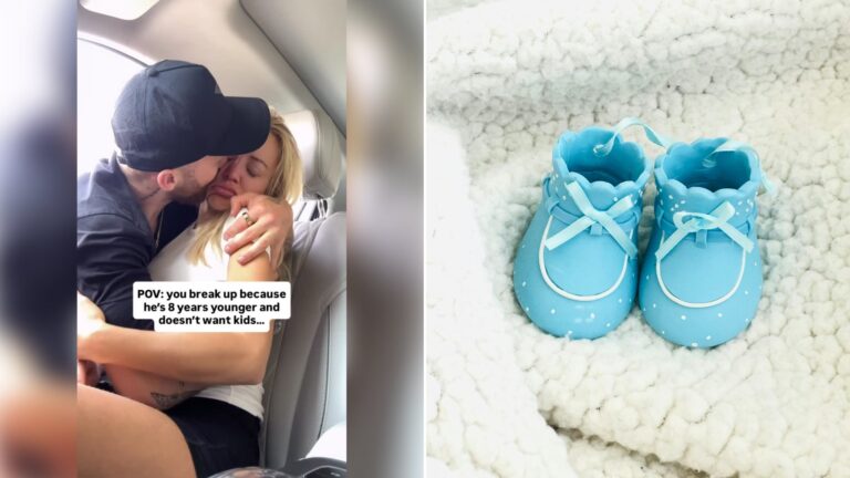 Left: cover still from an Instagram reel by @. Right: A pair of small red and white polka dot baby shoes on white fabric (Unsplash photo by Madhuri Mohite).
