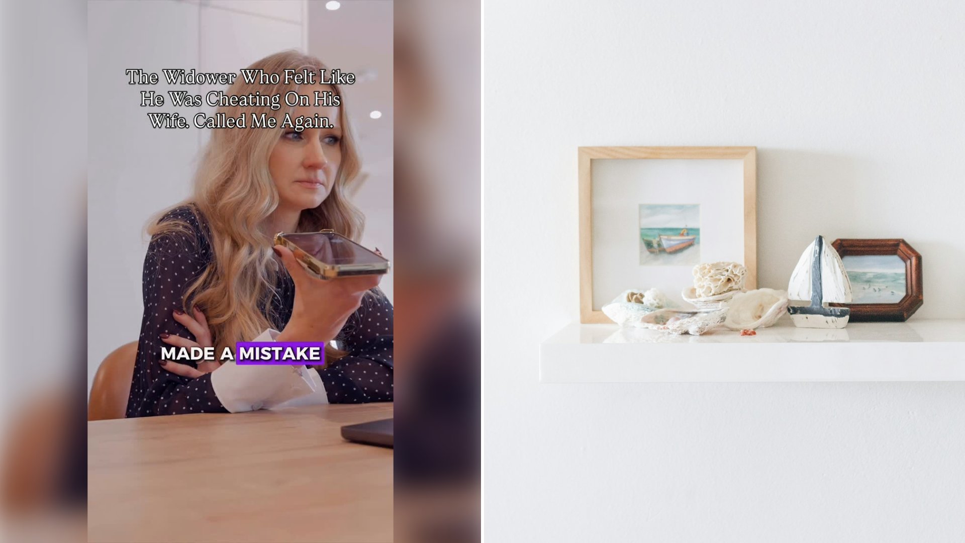 Left: cover still from an Instagram reel by @. Right: A brown photo frame beside a white wall (Unsplash photo by Sincerely Media).