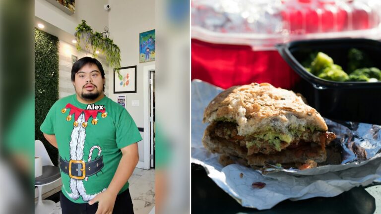 Left: cover still from an Instagram reel by @. Right: A sandwich sitting on a sheet of tin foil (Unsplash photo by Caroline Ross).