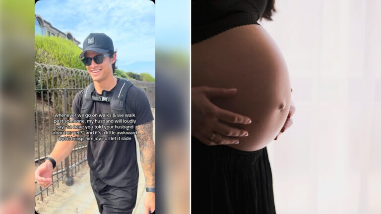 Left: cover still from an Instagram reel by @. Right: A pregnant woman cradling her belly (Unsplash photo by freestocks).