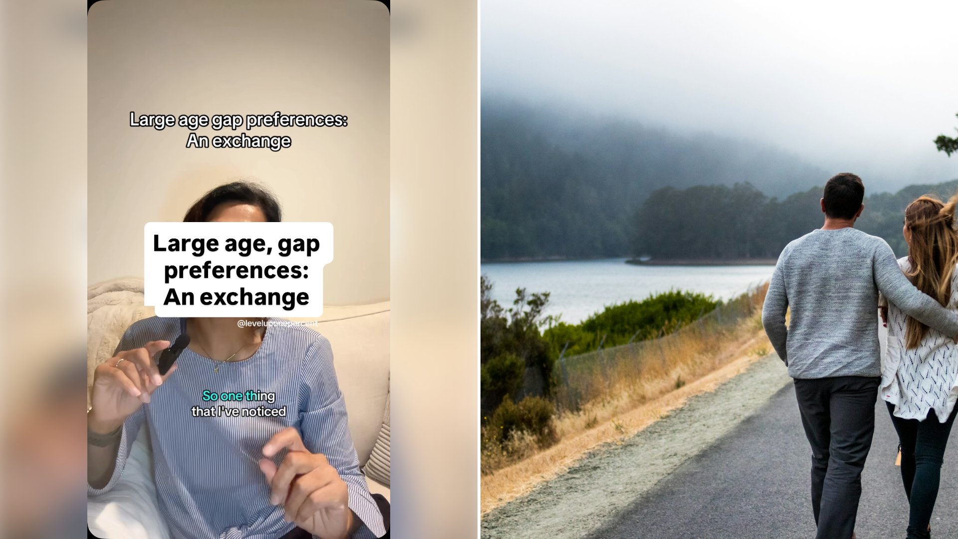 Left: cover still from an Instagram reel by @. Right: A man and woman walking together down a road (Unsplash photo by Jason Leung).
