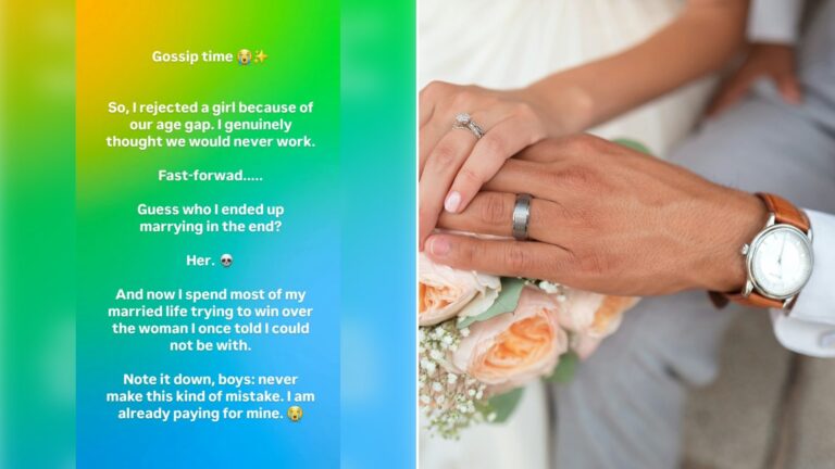 Left: cover still from an Instagram reel by @. Right: A man and woman holding hands and touching a bouquet (Unsplash photo by Drew Coffman).