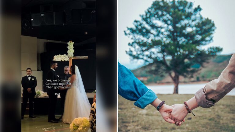 Left: cover still from an Instagram reel by @. Right: Two people holding hands (Unsplash photo by Dương Hữu).