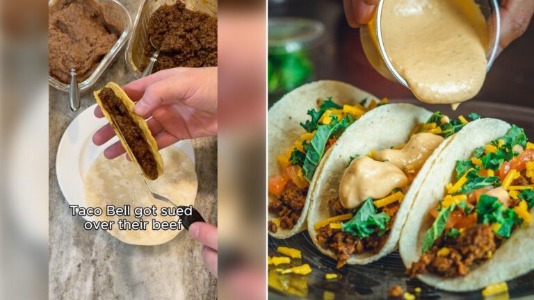 Left: cover still from an Instagram reel by @. Right: Tacos served at a taco restaurant (Unsplash photo by Jarett Lopez).