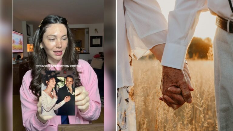 Left: cover still from a TikTok video by @madison.mas. Right: Close-up of two people holding hands (Unsplash photo by Narissa de Villiers).