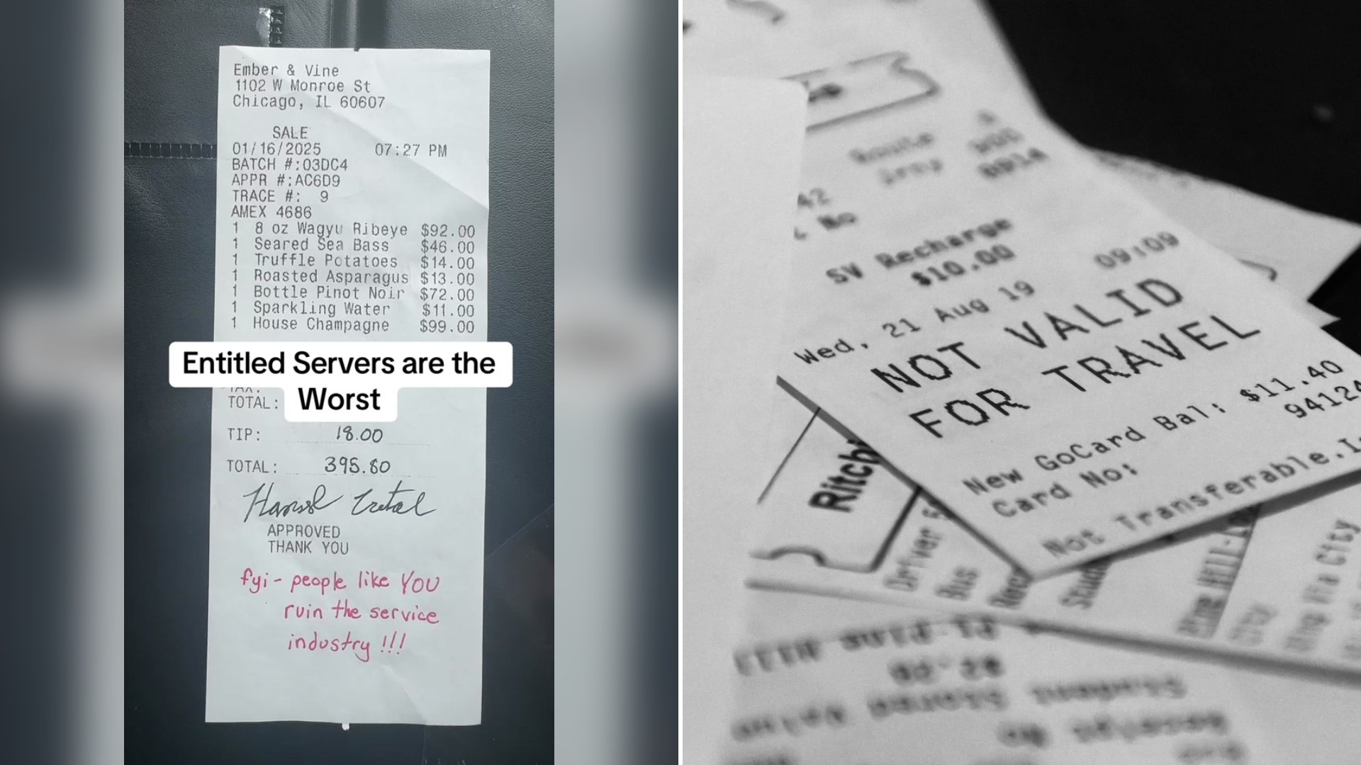 Cover of @captain.t.roll's TikTok video beside an Unsplash photo by Duskfall Crew of a pile of paper receipts