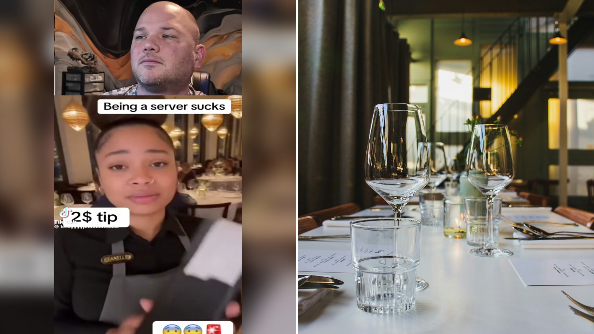 Cover of @caseyrockstarflipper's TikTok video beside an Unsplash photo by Ronan of wine glasses on a set dining table