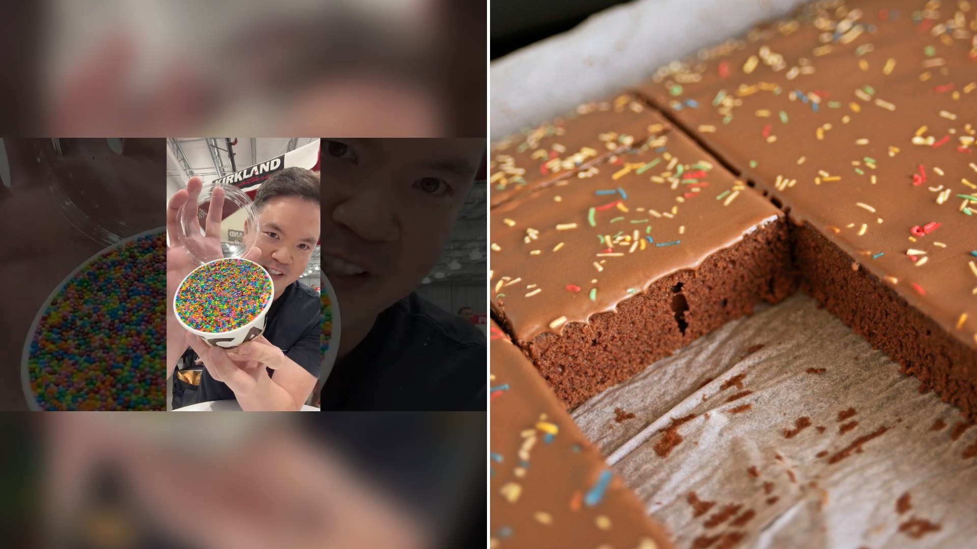 Cover of @photogami's YouTube video beside an Unsplash photo by Sofia Lasheva of chocolate cake with colorful sprinkles cut into squares.