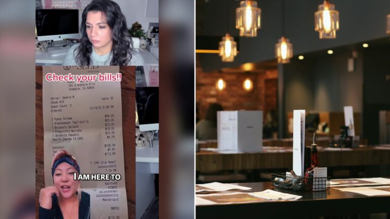 Cover of @lindeyuncensored's TikTok video beside an Unsplash photo by Samuel Foster of a menu lying on a brown restaurant table.