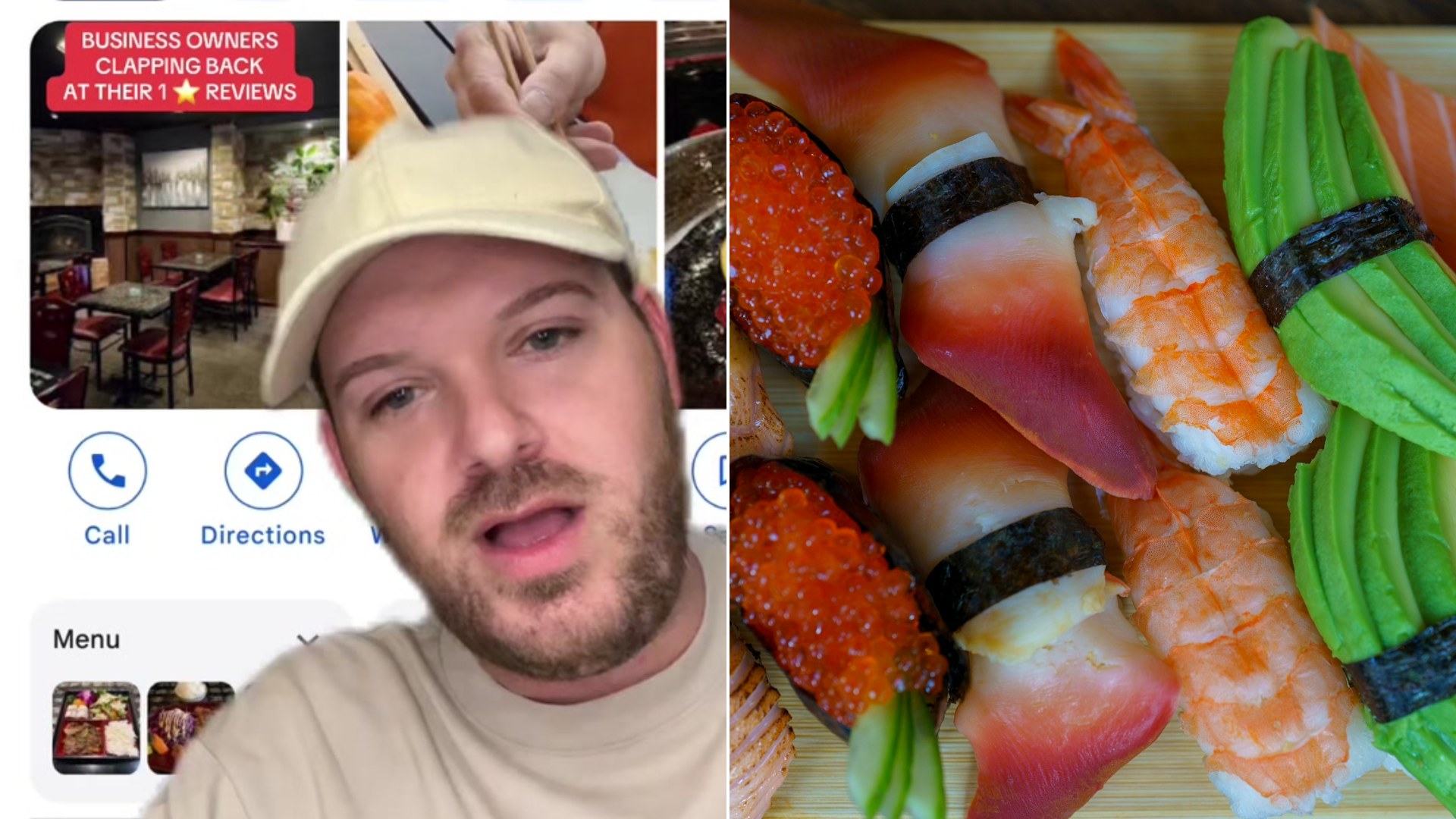 Cover of @thatguycraig_'s TikTok video beside an Unsplash photo by Samuel Sylf of assorted sushi pieces on a wooden board.