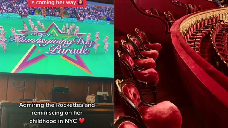 Cover of @shelbyhoefling's TikTok video beside an Unsplash photo by Joost Crop of luxurious red velvet seats in an ornate theater.