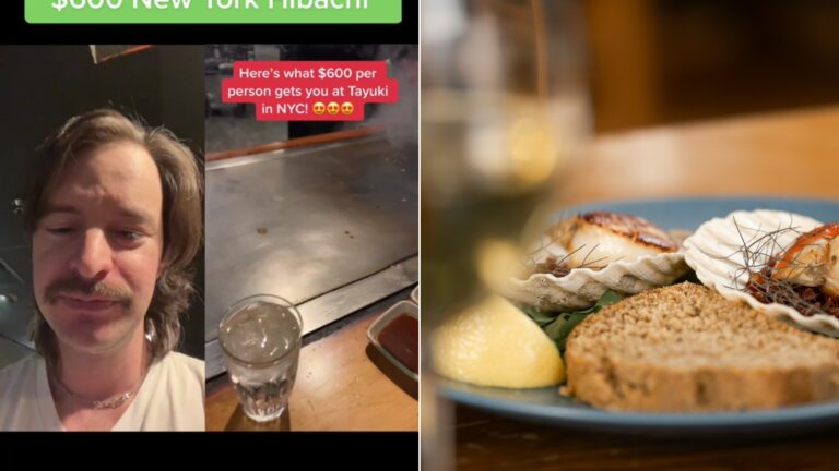 Cover of @brad_podray's TikTok video beside an Unsplash photo by Geoffrey Moffett of seared scallops and bread on a plate.