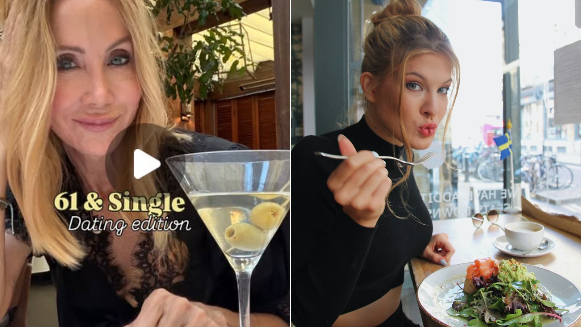 Woman eating dinner alone at a restaurant