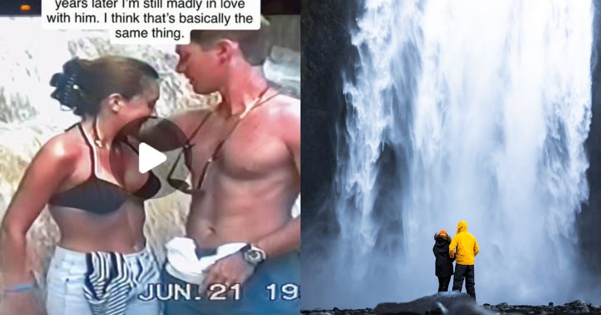 Couple at a waterfall